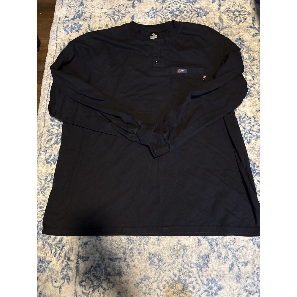 LAPCO FR Shirt Mens 4XL Black Flame Resistant Long Sleeve Henley Workwear Tee